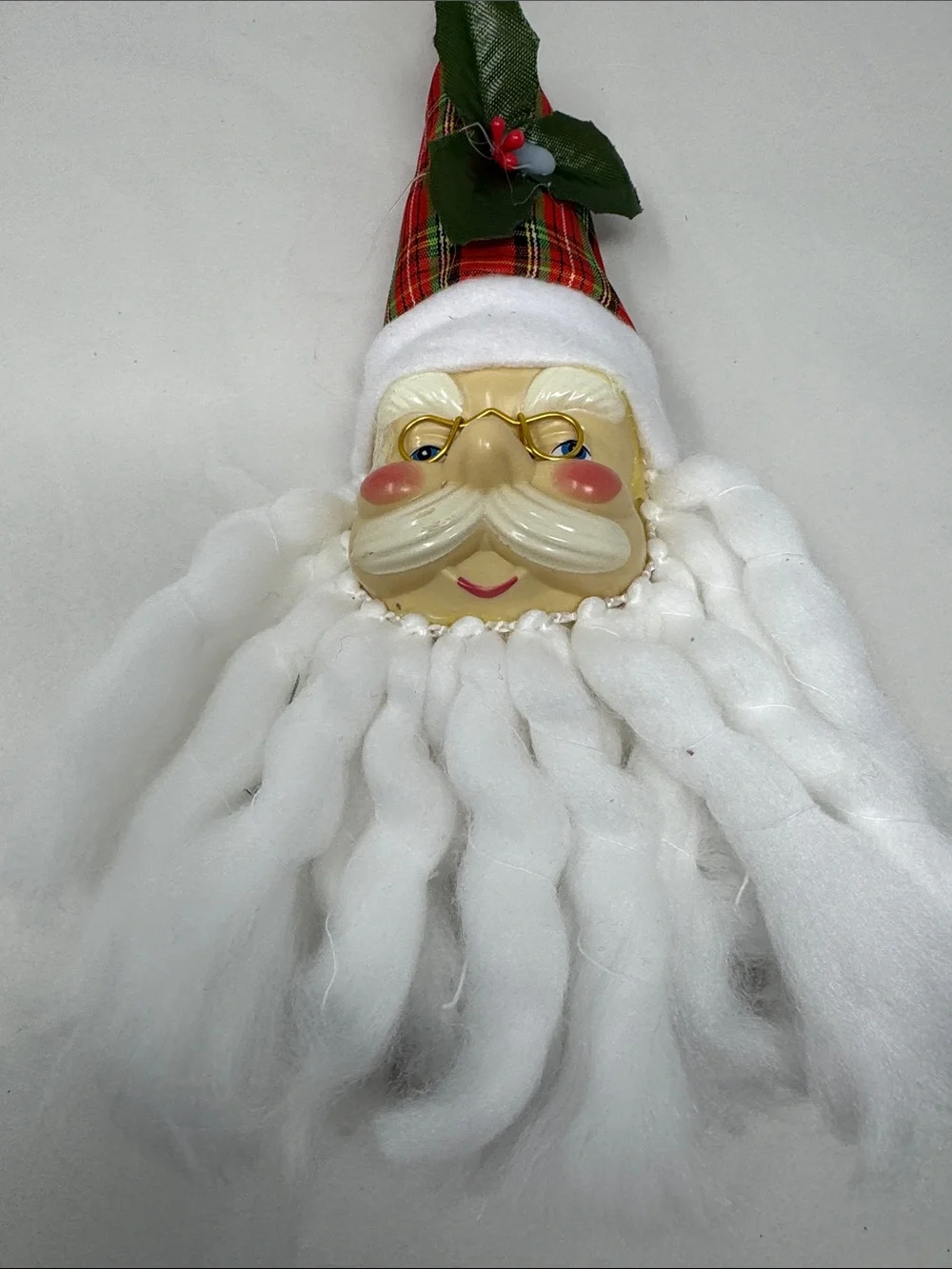 SANTA HEAD PLASTIC FACE CHRISTMAS ORNAMENTS LOT OF 2 VINTAGE HOLIDAY